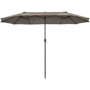 15 ft. x 9 ft. Steel Rectangular Outdoor Double Sided Market Patio Umbrella in Brown