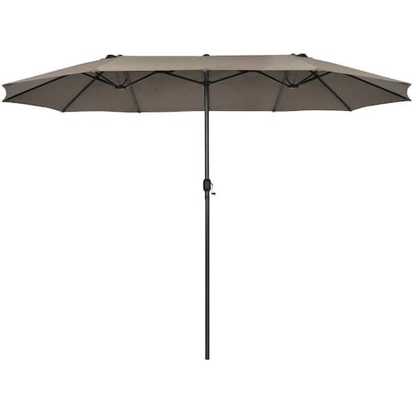 WELLFOR 15 ft. x 9 ft. Steel Rectangular Outdoor Double Sided Market Patio Umbrella in Brown