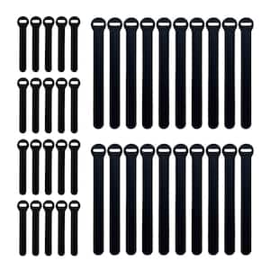8 in. and 4 in. Reusable Hook and Loop Straps for Cord Management Self Gripping Cable Ties in Black (40-Pack)