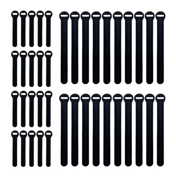 Durable 10 Hook and Loop Reusable Cable Tie Down Straps Kit 20 inch x 1" Black 