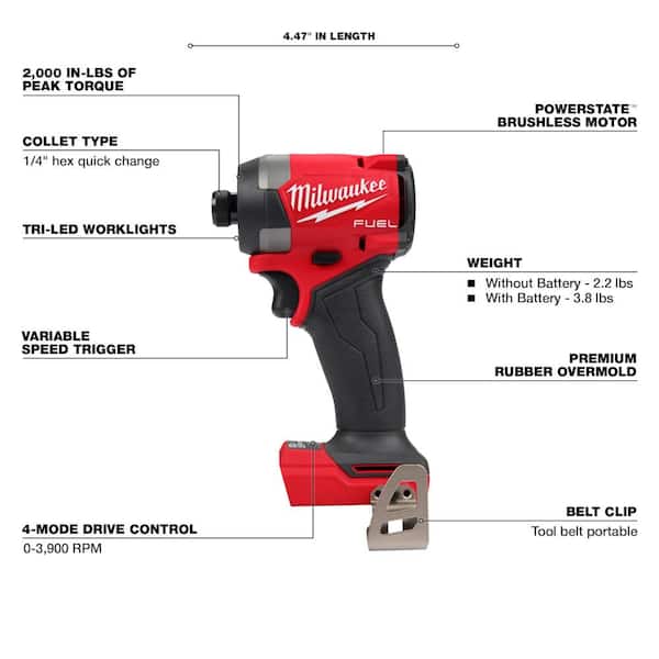 Milwaukee M18 FUEL 18-Volt Lithium-Ion Brushless Cordless 1/4 in. Hex Impact Driver with 8.0 Ah Starter Kit Milwaukee M18 FUEL 18-Volt Lithium-Ion Brushless Cordless 1/4 in. Hex Impact Driver with 8.0 Ah Starter Kit - 3