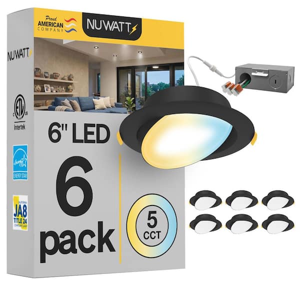 6 in. LED Black Adjustable Ultra Slim Canless Integrated LED Recessed Light Kit 5 CCT 2700K to 5000K Dimmable (6 Pack)