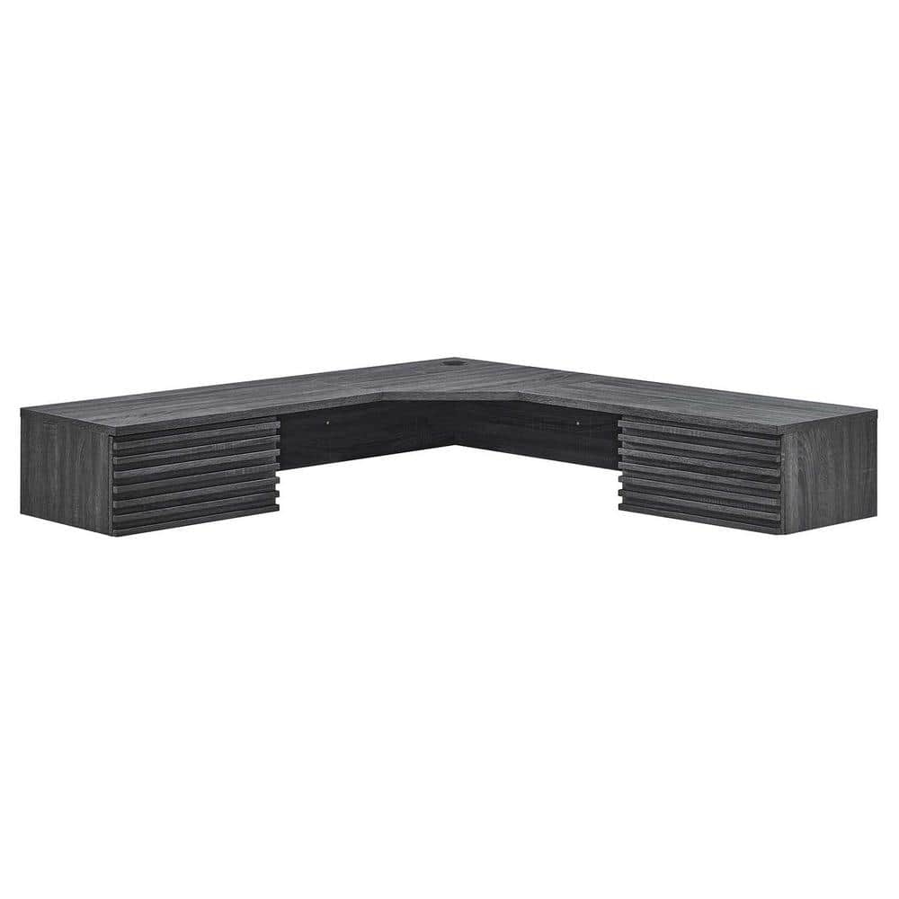 Charcoal Wood Wall-Mounted Corner Desk with Drawers