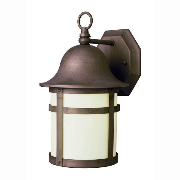 Bel Air Lighting Energy Saving 1-Light Outdoor Weathered Bronze Coach Wall Lantern Sconce with Frosted Glass