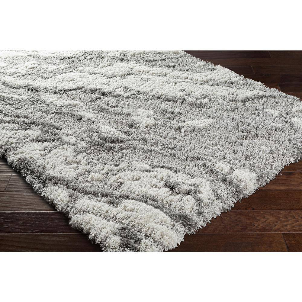 Gray and Off-White Abstract Shag Area Rug, 6'7" x 9'