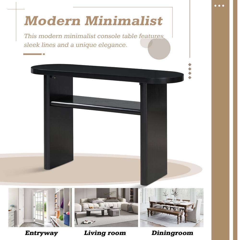 47.8" Black Minimalist MDF Console Table with Storage Shelves