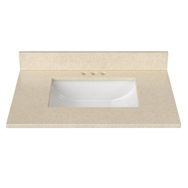J COLLECTION 31 in. W x 22 in. D Cultured Marble Rectangular Undermount Single Basin Vanity Top in Winter Snow