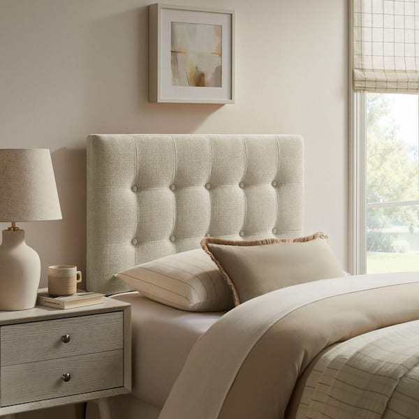 Emily Twin Size Fabric Headboard in Linen White