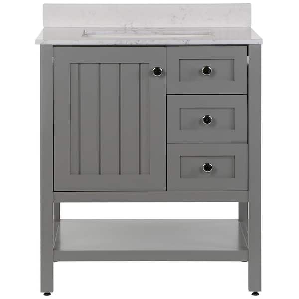 Home Decorators Collection Lanceton 31 in. W x 22 in. D x 39 in. H Single Sink  Bath Vanity in Sterling Gray with Pulsar  Stone Composite Top