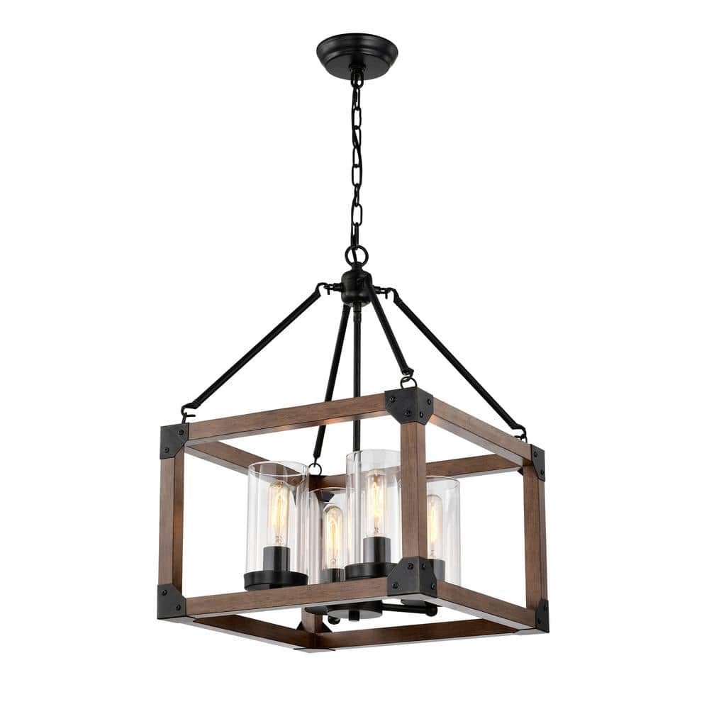 Carina 4-Light Antique Black Wooden Caged Glass Cylinders Chandelier for Living Room Kitchen with No Bulbs Included price history on PriceWatchPro