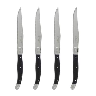 GRANITESTONE Nutri Blade 5 in. Blade High Grade Stainless Steel Serrated  Edge Full Tang Steak Knives in Black (Set of 6) 7900 - The Home Depot