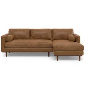 Morrison Mid Century Genuine Leather Right Sectional 102 in. Wide Sofa in Caramel Brown Genuine Leather
