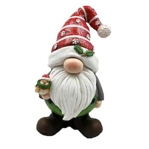 20 in. Tall Christmas Gnome Holding Bird with Red Snowflake Hat