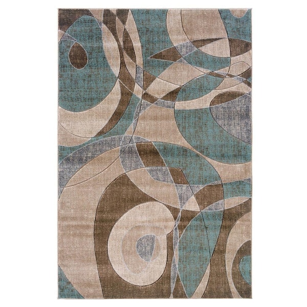 Linon Home Decor Milan Collection Brown and Turquoise 8 ft. x 10 ft. Indoor Area Rug