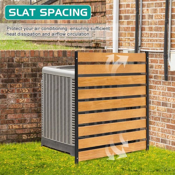 Air Conditioner Fence Outdoor Privacy Fence Screen 3.2 ft. W x 5 ft. H Metal Stake Wood Privacy Fence Panel, 1-Panel
