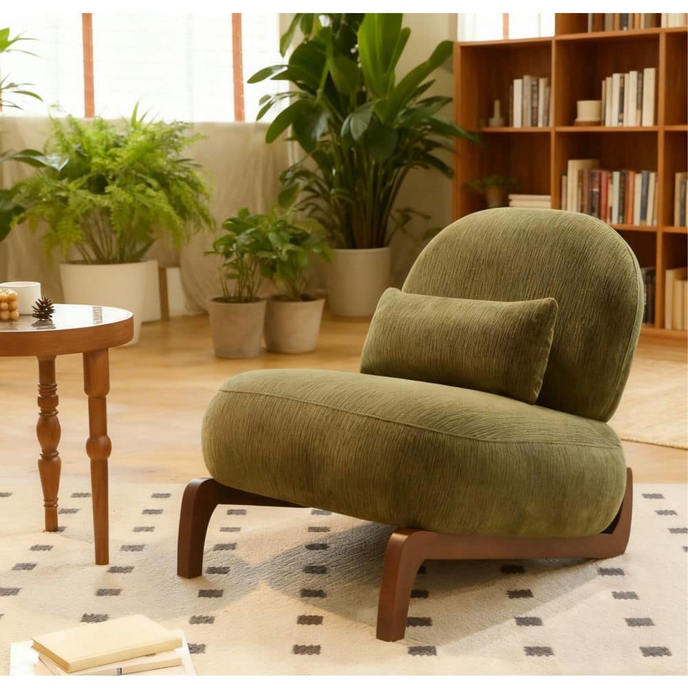 28.4 in. W Green Fabric Modern Cute Accent Armless Chair with Solid Wood Legs and Solid Wood Legs