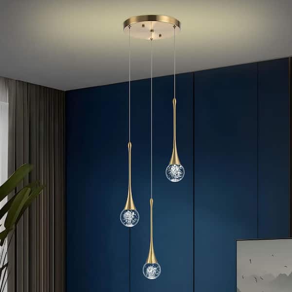 TinHon Modern Gold LED Multi Pendant Light with Clear Bubble