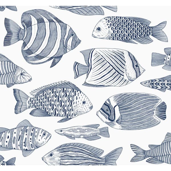 A-Street Prints Wailea Indigo Tropical School Wallpaper Sample