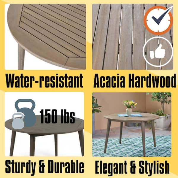 47 in. Gray Round Acacia Wood Outdoor Dining Table