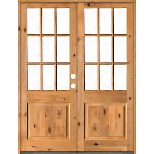 72 in. x 96 in. Craftsman Knotty Alder 9-Lite Clear Glass clear stain Left Active Double Prehung Wood Front Door