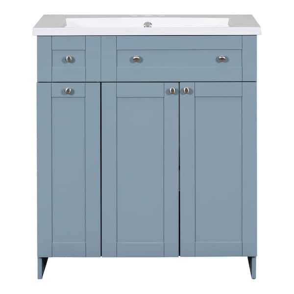 Unbranded 18 in. W x 30 in. D x 34.5 in. H Freestanding Bath Vanity in Blue with White Resin Top