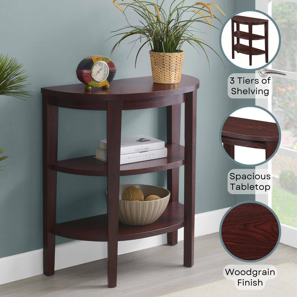 Elegant Mahogany Demilune Console with Dual Storage Shelves