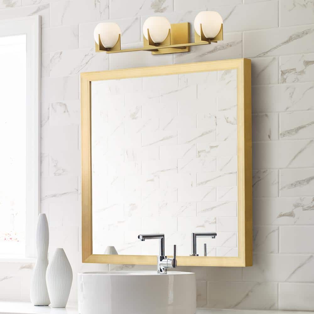 Abbott Mid-Century Modern 3-Light Burnished Brass Vanity with White Milk Glass