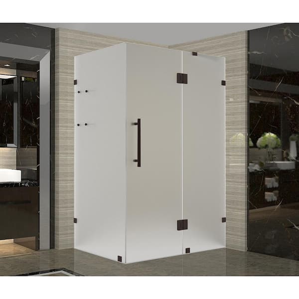 Aston Avalux GS 32 in. x 30 in. x 72 in. Frameless Corner Hinged Shower Door with Frosted Glass and Glass Shelves in Bronze