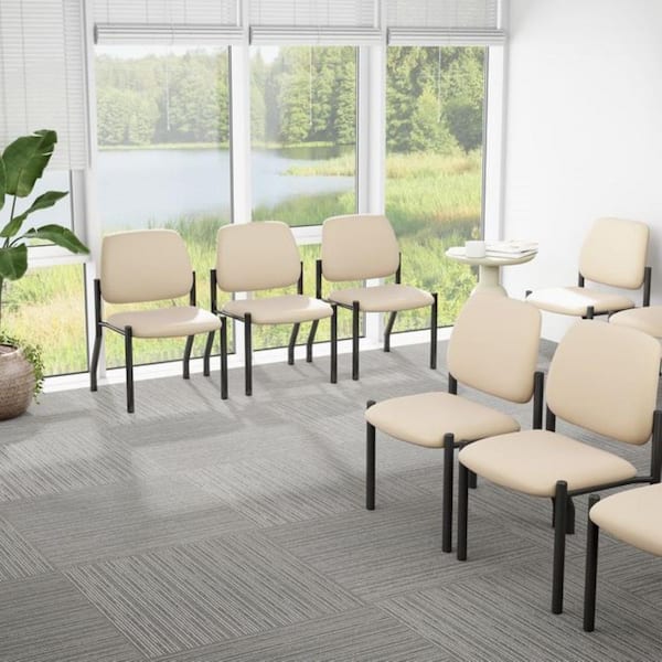 BOSS Office Products Antimicrobial Vinyl Heavy Duty Cushioned Guest Chair in Beige Color without Arms