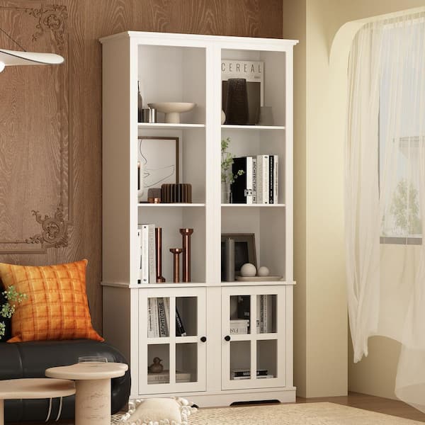 FUFU&GAGA White a Pair of Entertainment Center TV Stand Side Cabinet Fits TV's up to 90 in. with Open Shelves for Corner Storage