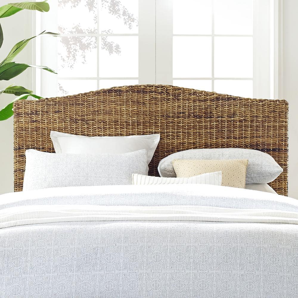 Serena King Natural Banana Leaf Rattan Headboard with Metal Frame