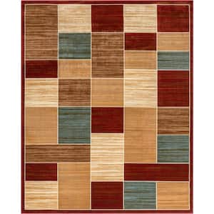 Barclay Eslem Modern Geometric Boxes Red 9 ft. 3 in. x 12 ft. 6 in. Area Rug