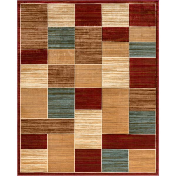 Well Woven Barclay Eslem Modern Geometric Boxes Red 9 ft. 3 in. x 12 ft. 6 in. Area Rug