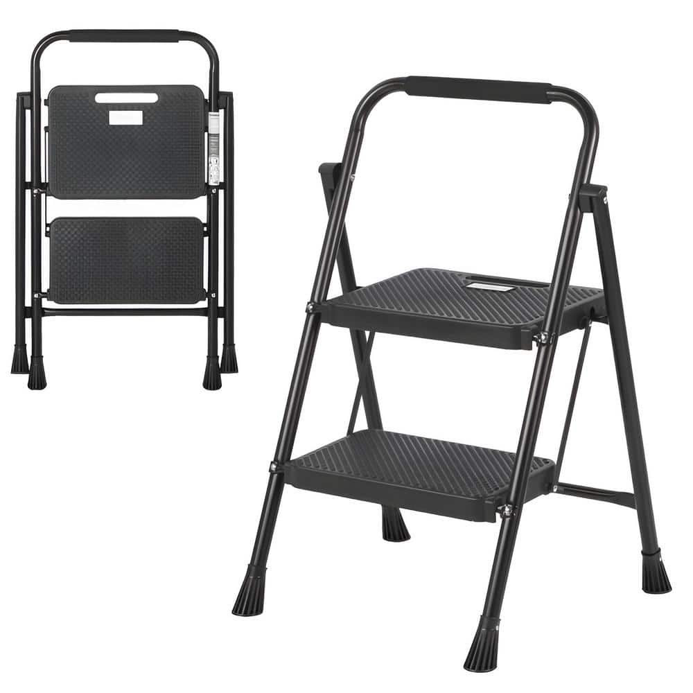 2-Step Metal Step Stool Ladder Folding Step Ladder with Anti-Slip Pedal and