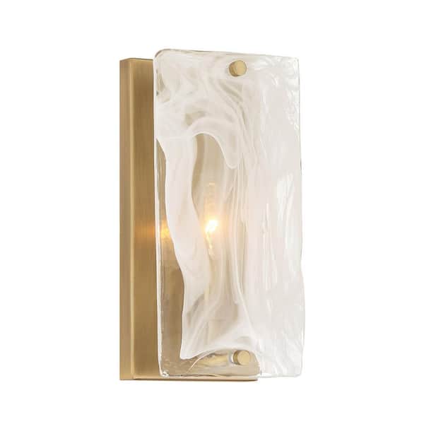 Veil 1-Light Legacy Brass Wall Sconce with White Swirl Glass Shade