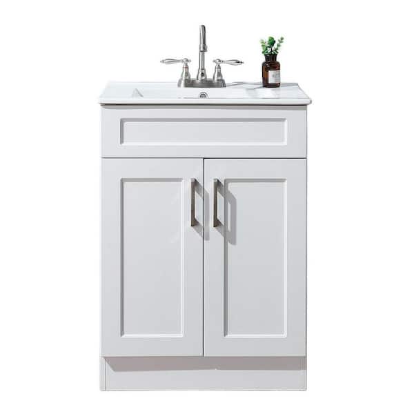 24 in. W x 18 in. D x 34 in. H White Modern Bathroom Vanity with White Single Ceramic Sink Top