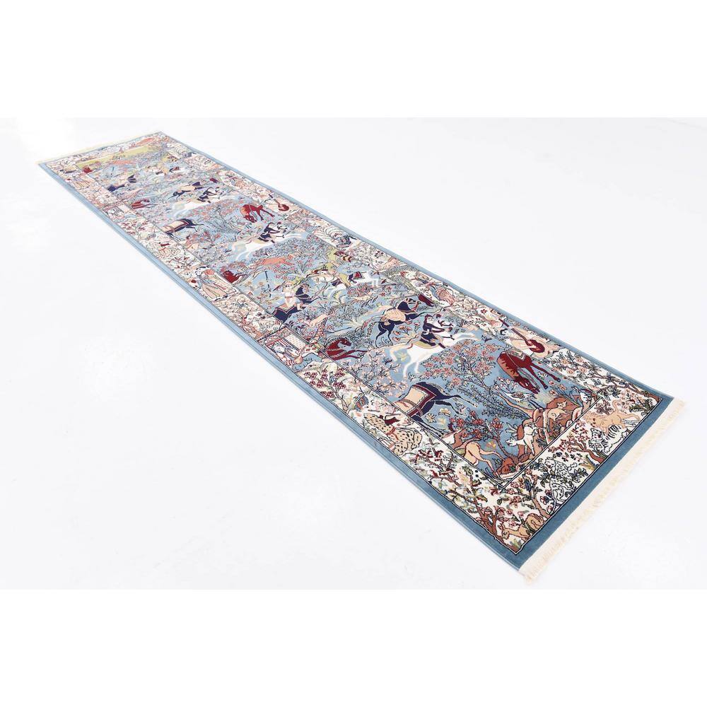Blue and Tan Floral Synthetic Indoor Runner Rug