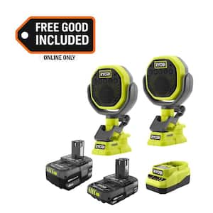 RYOBI ONE+ 18V Lithium-Ion Starter Kit with 2.0Ah & 4.0Ah Battery and Charger + 2-Pack ONE+ VERSE Clamp Speaker