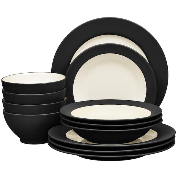 Noritake Colorwave Graphite 12-Piece (Black) Stoneware Rim Dinnerware Set, Service for 4
