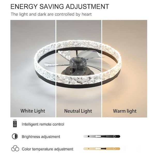 ゆちゃ Jushua 19.7 in. Integrated LED Indoor Black Ceiling Fan with