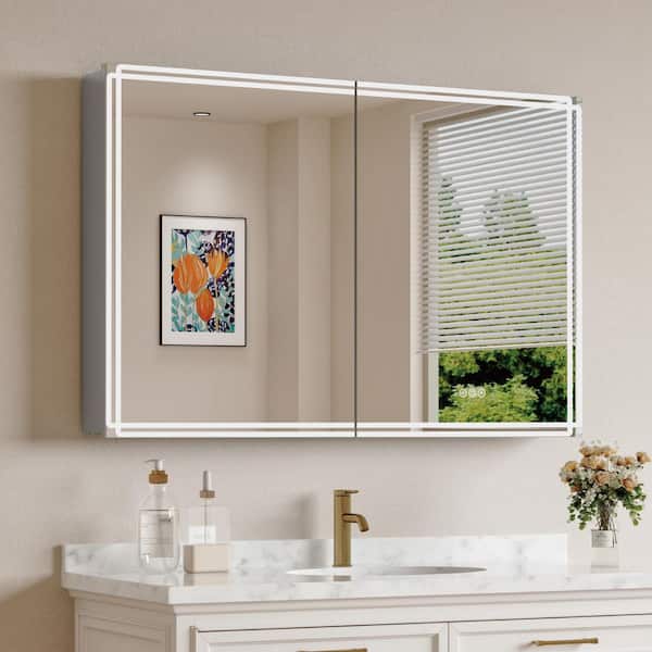Alita 48 in. W x 32 in. H Rectangular Aluminum Medicine Cabinet with Mirror, Dimmable, Memory Function, Interior Mirror