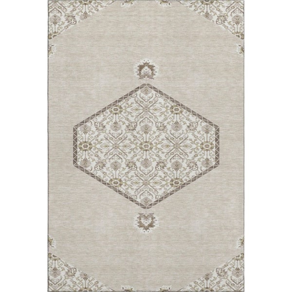 Mayfield Premium Machine Washable Abstract AMF1011 Beige 10 ft. x 14 ft. Area Rug