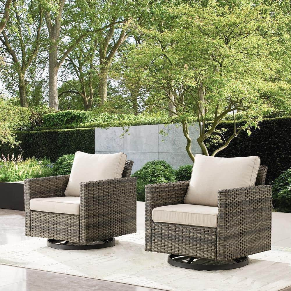 Pocassy 2-Piece Gray Wicker Patio Swivel Outdoor Rocking Chair Set With ...