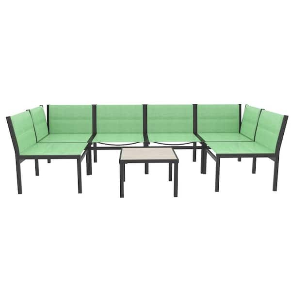 Sudzendf 7-Piece Black and Brown Metal Patio Conversation Set with Coffee Table