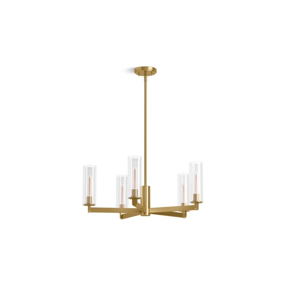 KOHLER Crue 5-Light Brushed Moderne Brass 26 in. Chandelier 35878