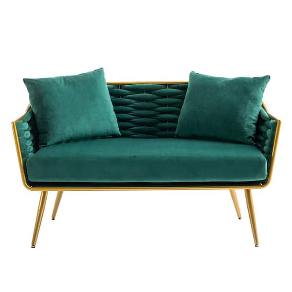 HOMEFUN Modern Upholstered Emerald Velvet Tufted Loveseat with Metal Legs