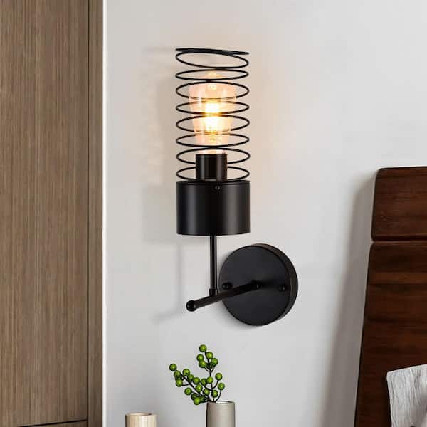 Vita 4.72 in. 1 Light Matte Black Spiral Modern Industrial Wall Sconce, Vintage Loft Lighting for Bedroom, Hallway