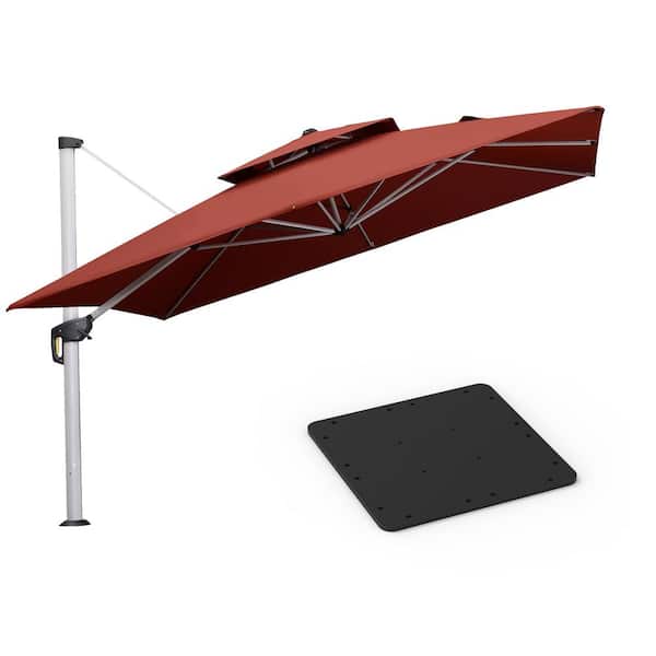 PURPLE LEAF 12 ft. Square High-Quality Aluminum Cantilever Polyester Outdoor Patio Umbrella with Base Plate, Brick Red