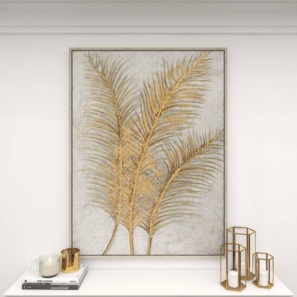 Large Gold and White Botanical Canvas Framed Wall Art