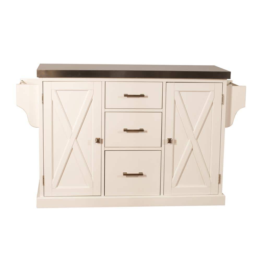 Hillsdale Furniture Brigham White Kitchen Island with Stainless Steel